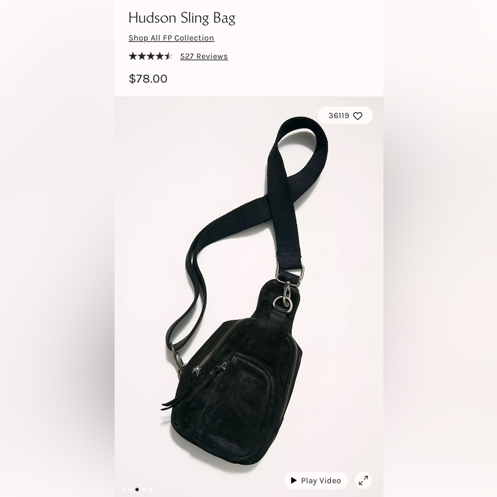 Free People Hudson Sling Bag Black Crossbody Bag with Adjustable Strap